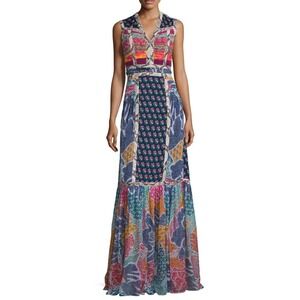 Diane‎ von Furstenberg DVF Bohemian Patchwork Maxi Dress Size 6 Silk Blend